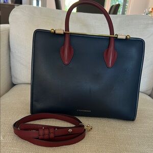 Strathberry Blue, maroon and vanilla satchel